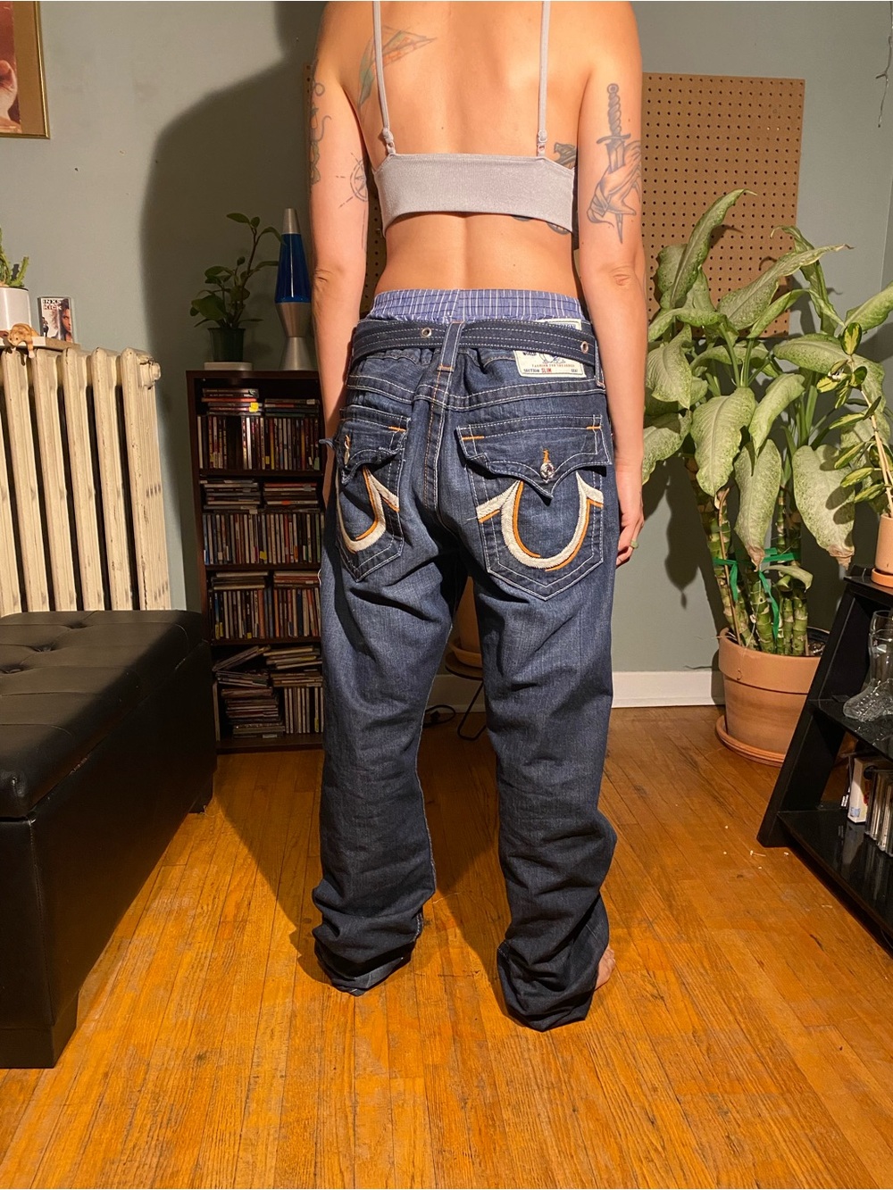 True Religion Men's Dark Indigo Relaxed Jeans with Signature Horseshoe